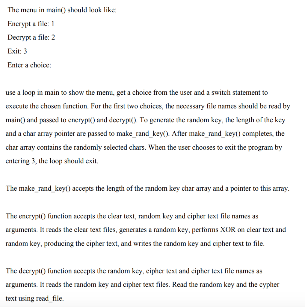 C program that encrypts and decrypts a file. 1. main | Chegg.com