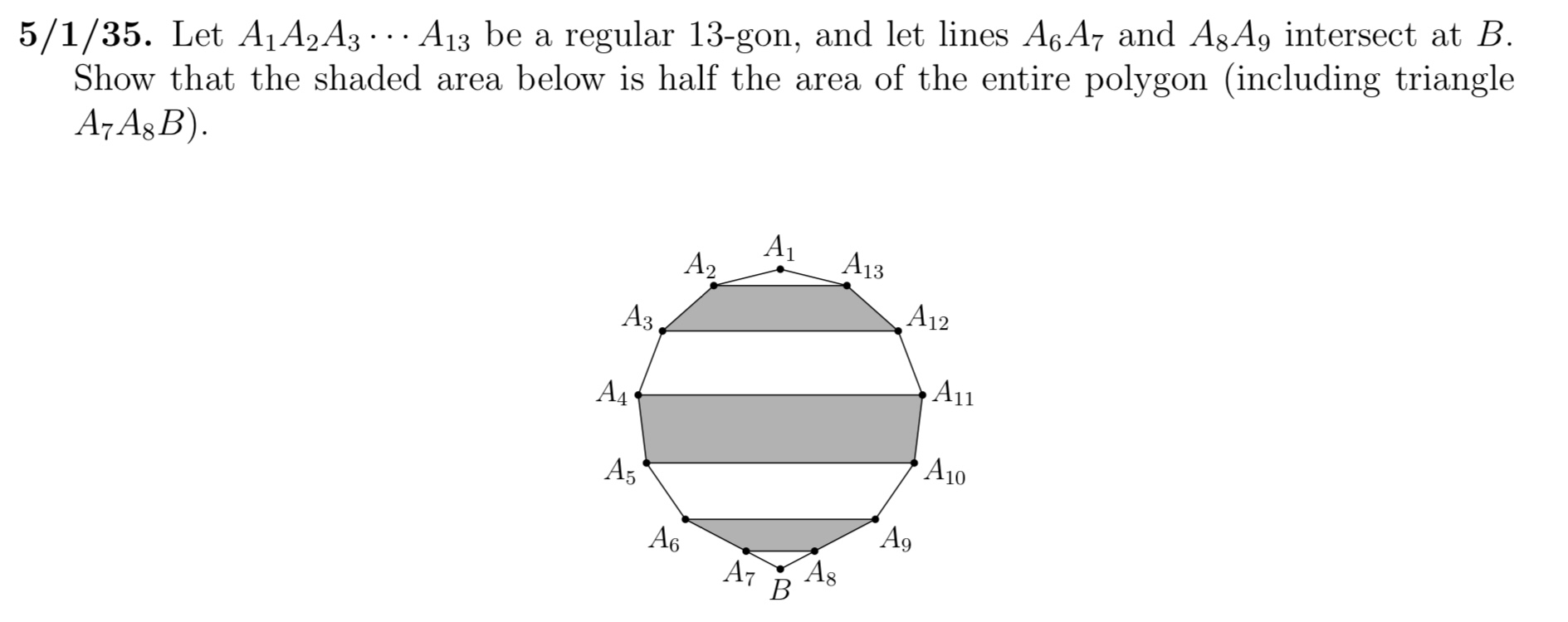 Solved 5/1/35. Let A1, A2, A3, .... A13 be a regular 13-gon, | Chegg.com