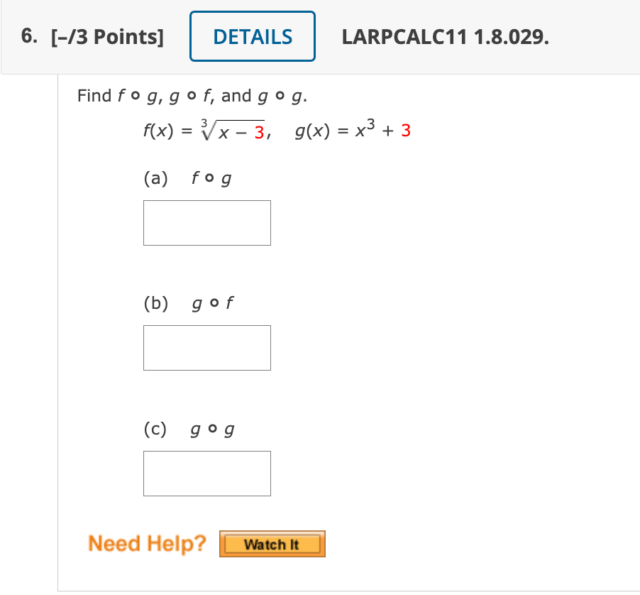 Solved 6. [-13 Points] DETAILS LARPCALC11 1.8.029. Find fog, | Chegg.com