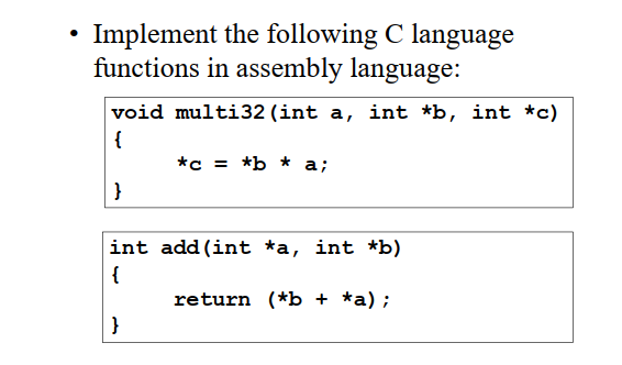 Solved Implement the following C language functions in | Chegg.com