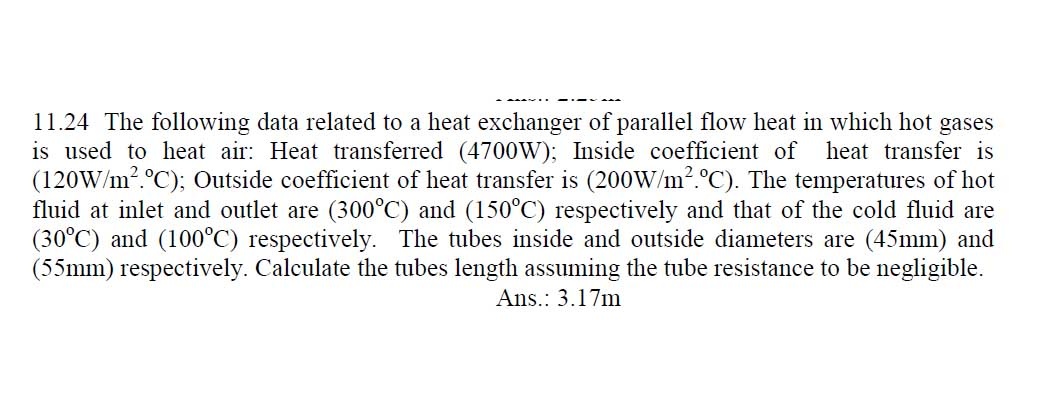 Solved 11.24 The following data related to a heat exchanger | Chegg.com