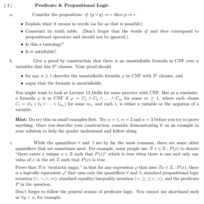 A. [ 4 ] Predicate & Propositional Logic Consider The | Chegg.com