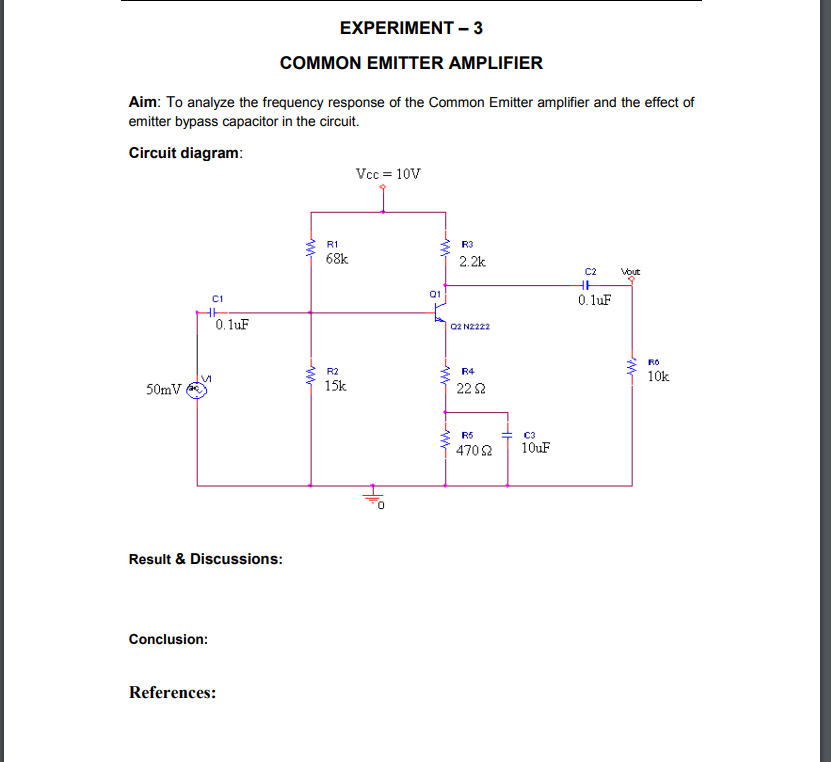 experiment on common emitter amplifier