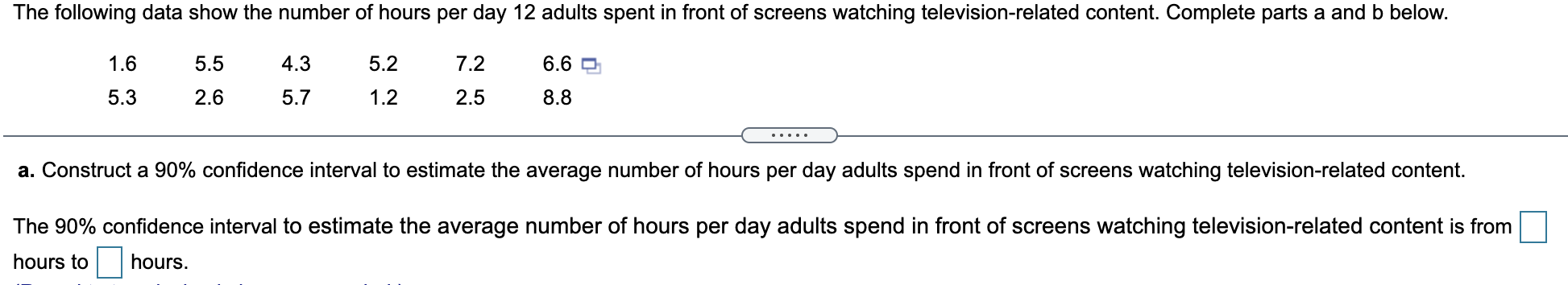 Solved The following data show the number of hours per day | Chegg.com