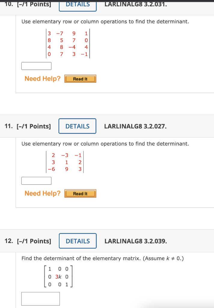 Solved Use elementary row or column operations to find the Chegg