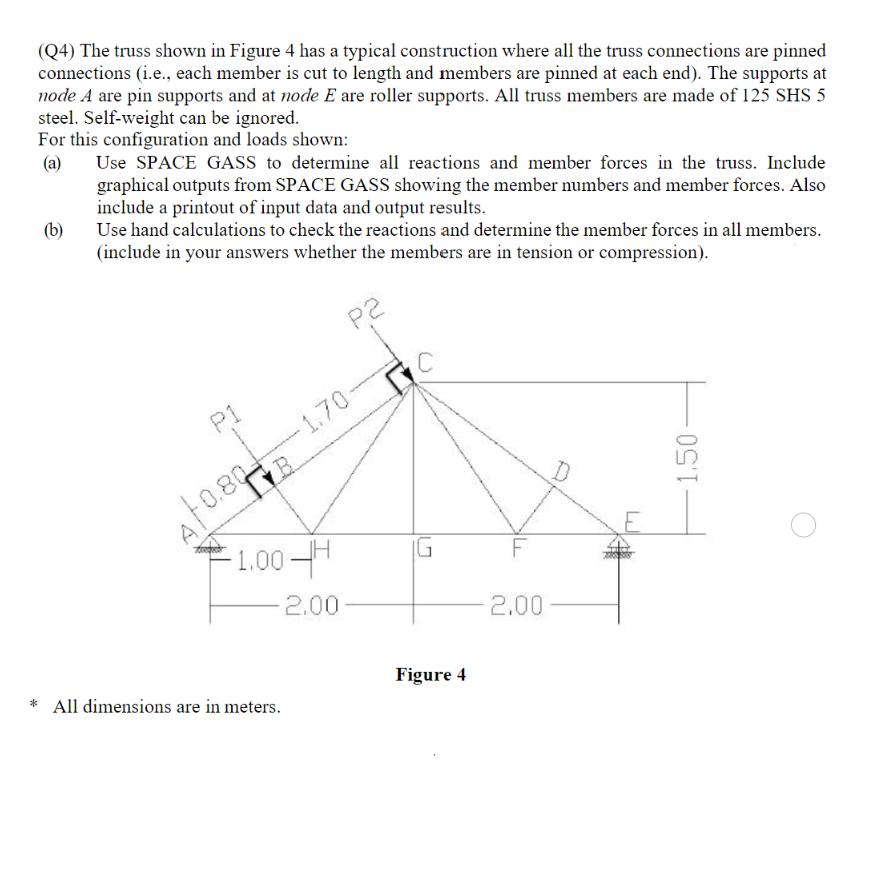 Solved (Q4) The truss shown in Figure 4 has a typical | Chegg.com