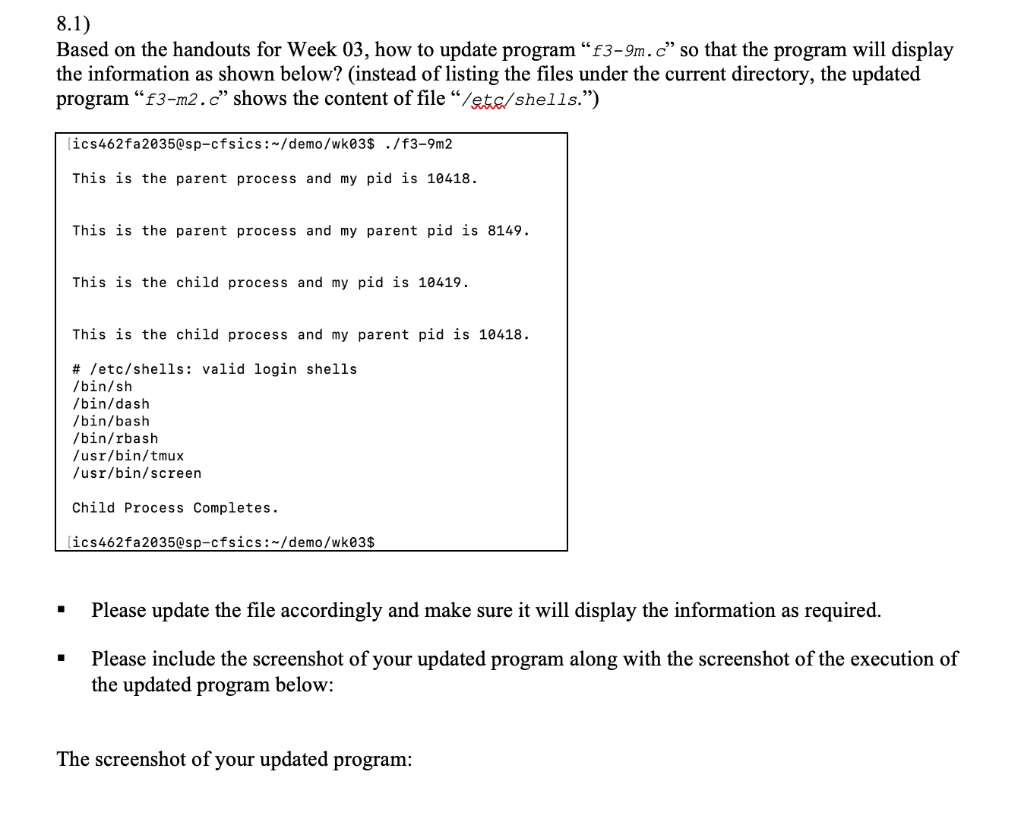 8.1) Based on the handouts for Week 03, how to update | Chegg.com