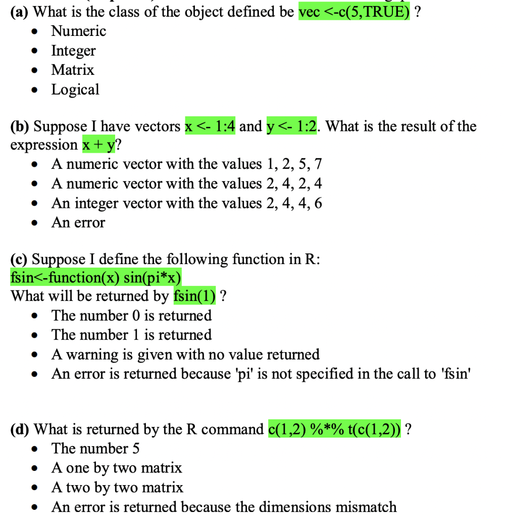 Solved (a) What is the class of the object defined be vec | Chegg.com