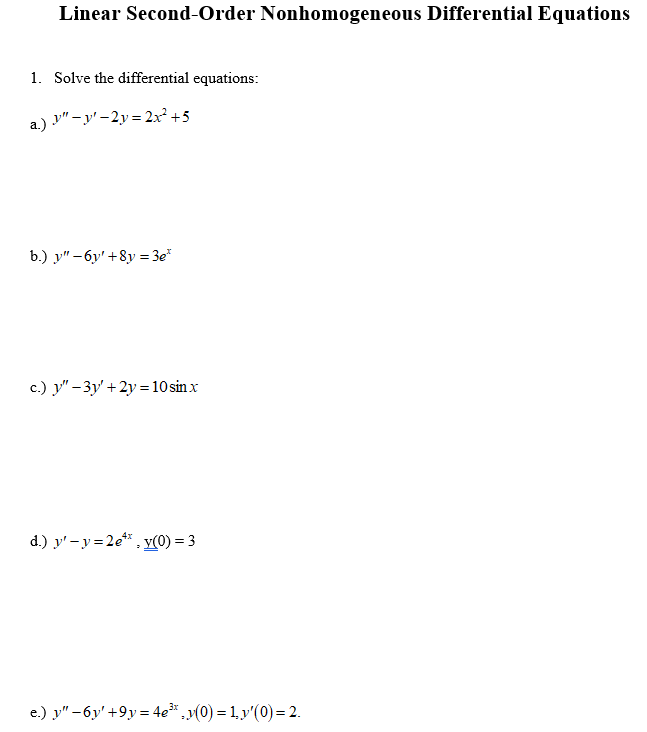 Solved Linear Second-Order Nonhomogeneous Differential | Chegg.com