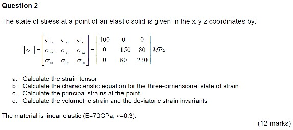 Solved Question 2 The state of stress at a point of an | Chegg.com