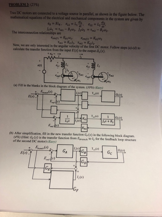 Solved PROBLEM 3 (25) Two DC motors are connected to a