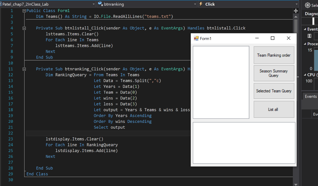 Solved Need help in my Visual Basic Program im stuck on Team | Chegg.com