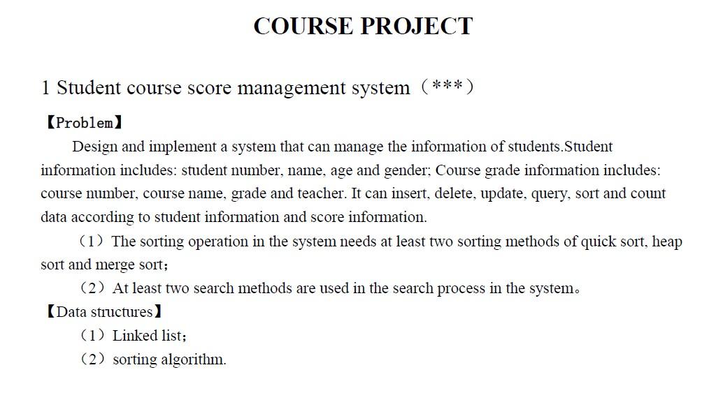 Solved 1 Student course score management system (∗∗∗) | Chegg.com