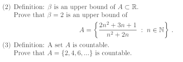 Solved (2) Definition: B is an upper bound of A CR. Prove | Chegg.com