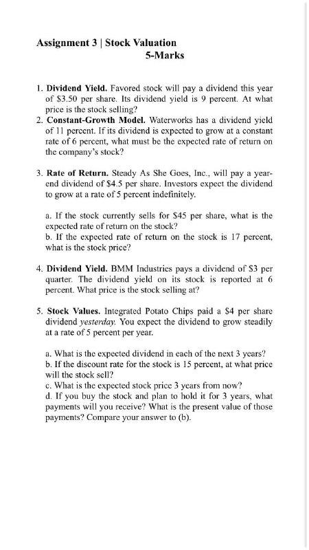 stock valuation assignment