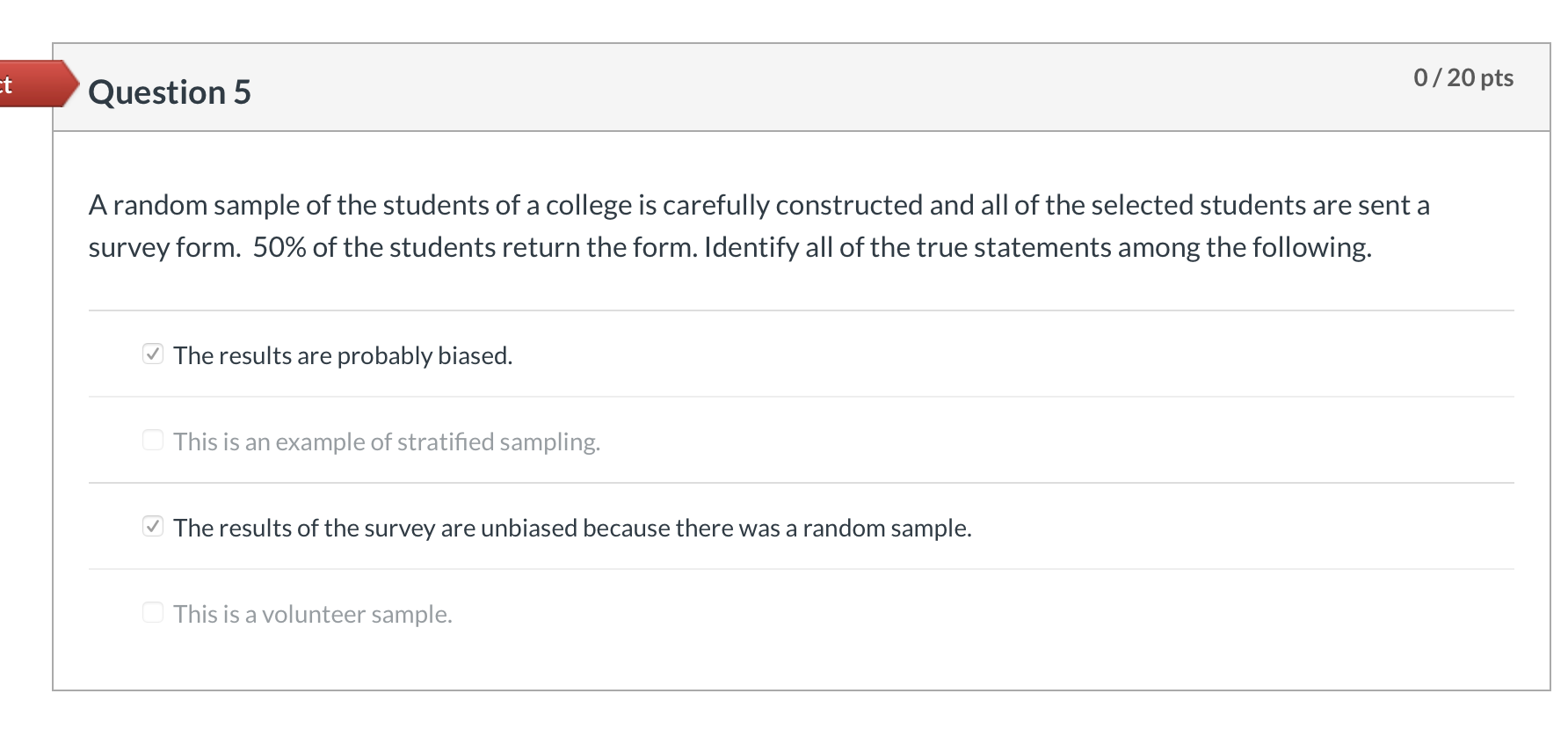 Solved 0/20 pts t Question 5 A random sample of the students | Chegg.com