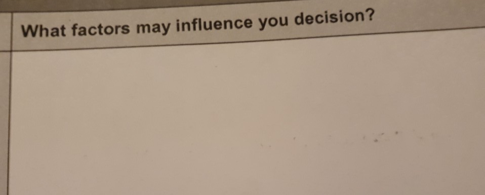 Solved What Factors May Influence You Decision? | Chegg.com