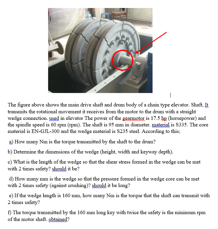 [Solved] The figure above shows the main drive shaft and