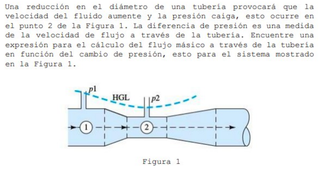 Una reducción en el diámetro de una tubería provocará que la velocidad del fluido aumente y la presión caiga, esto ocurre en