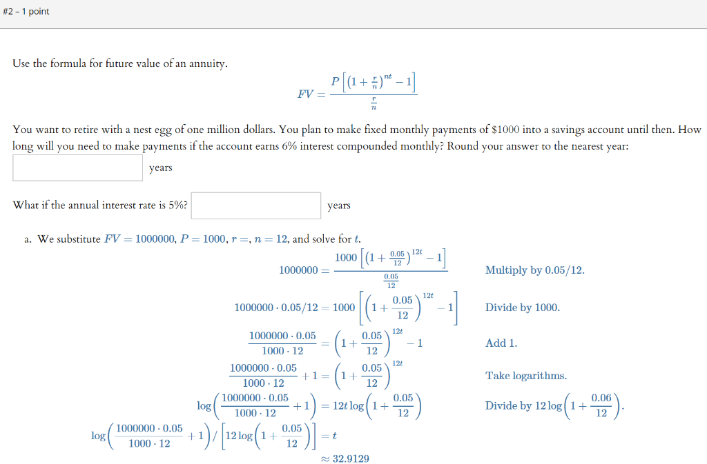 Solved 2 1 Point Use The Formula For Future Value Of A Chegg Com