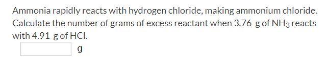 Solved Ammonia Rapidly Reacts With Hydrogen Chloride Making