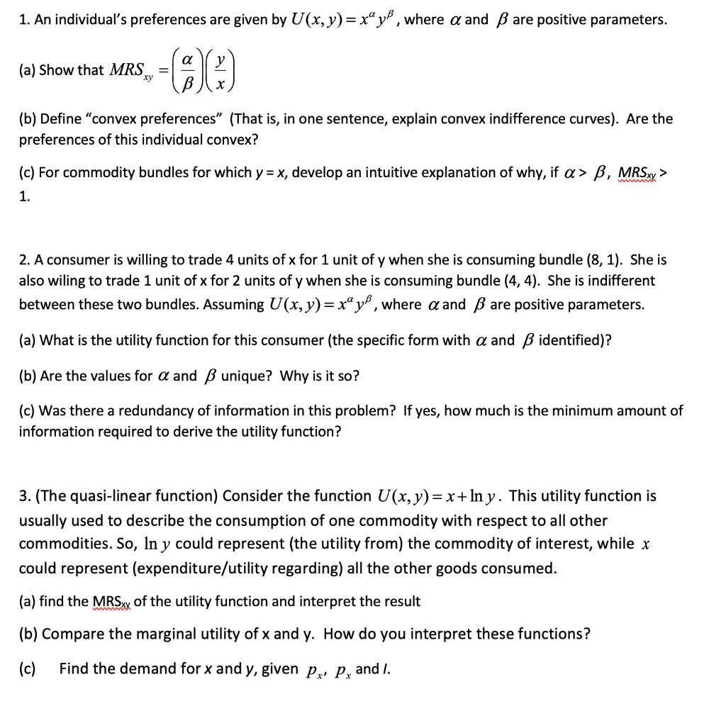 solved-1-an-individual-s-preferences-are-given-by-u-x-y-chegg
