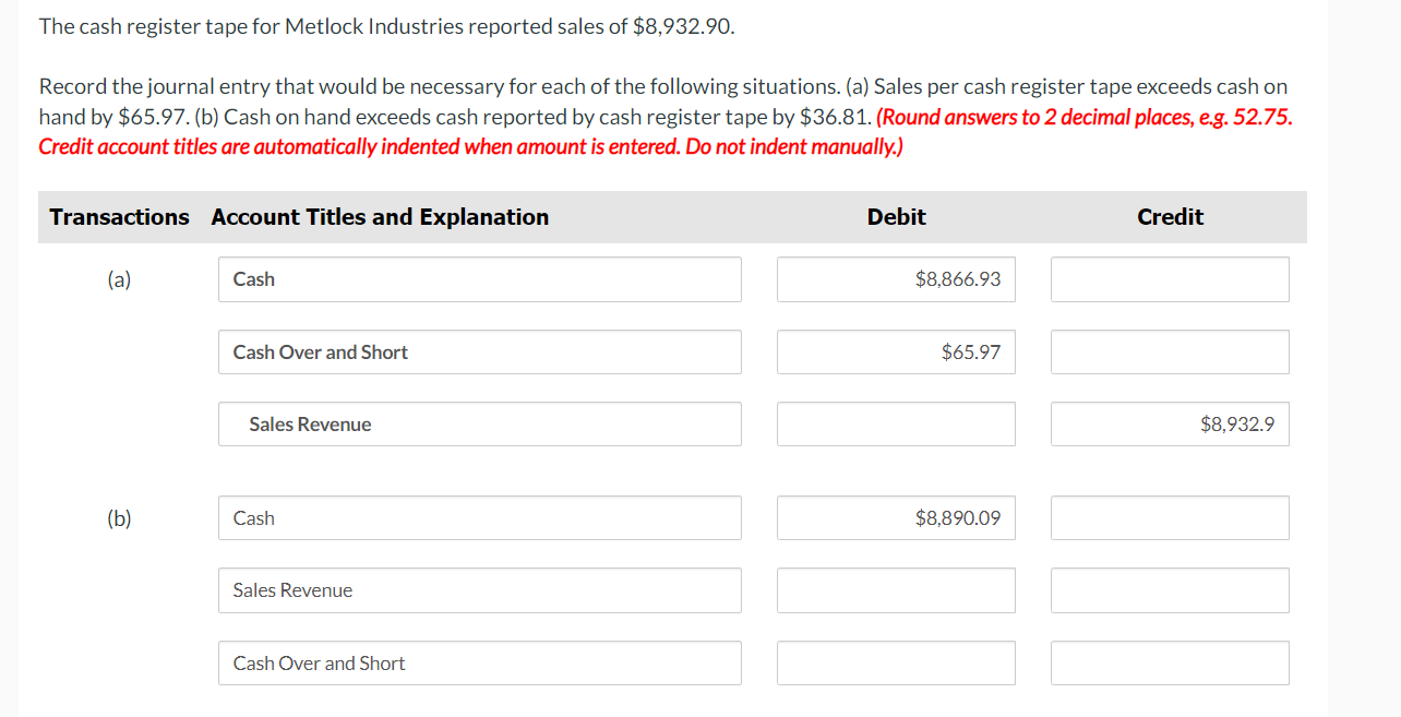 Solved The cash register tape for Metlock Industries