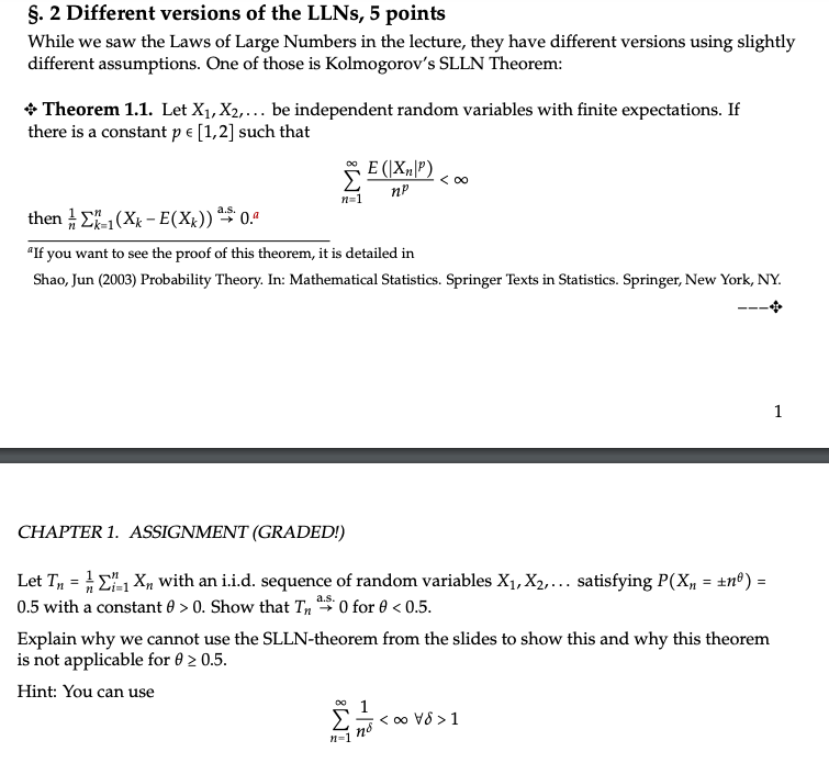 S. 2 Different versions of the LLNs, 5 points While | Chegg.com
