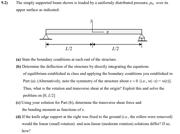 Solved 9.2) The Simply Supported Beam Shown Is Loaded By A 