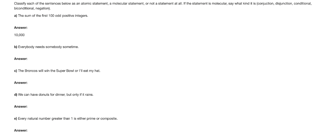 Solved Classify each of the sentences below as an atomic | Chegg.com
