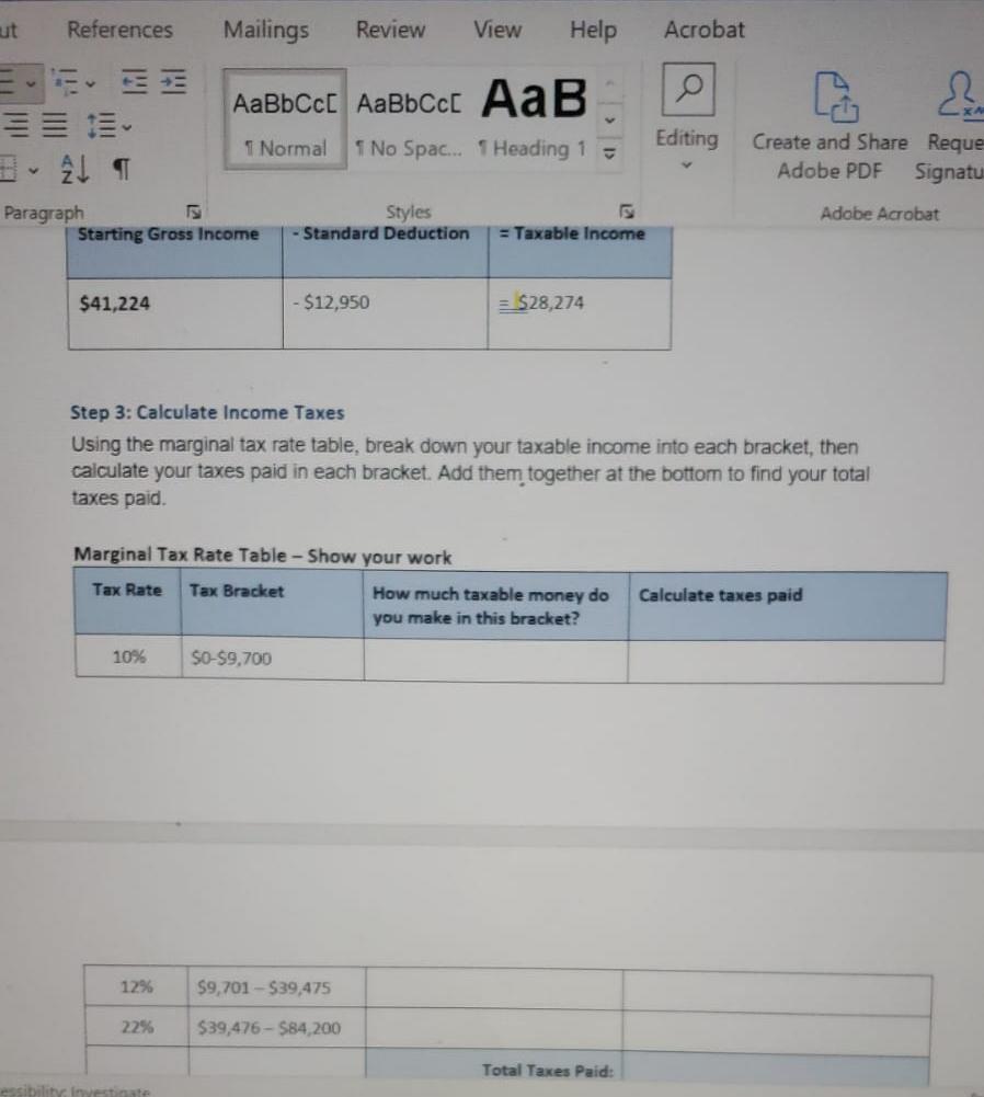 Step 3: Calculate Income Taxes Using the marginal tax | Chegg.com