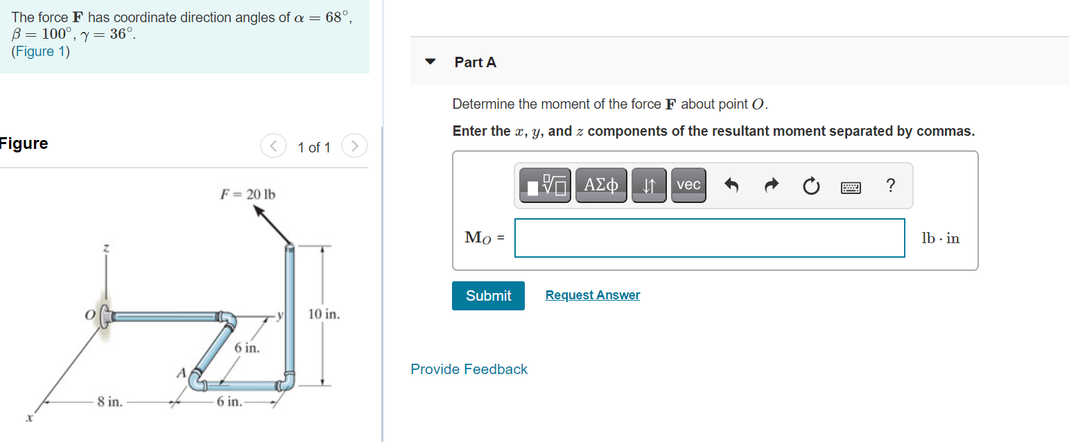 Solved The force F has coordinate direction angles of a = | Chegg.com