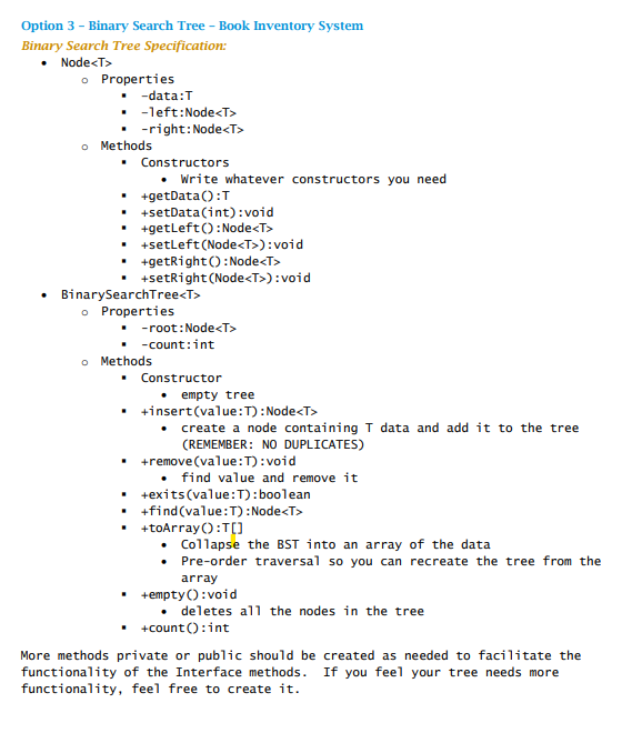 Solved Option 3 - Binary Search Tree - Book Inventory System | Chegg.com