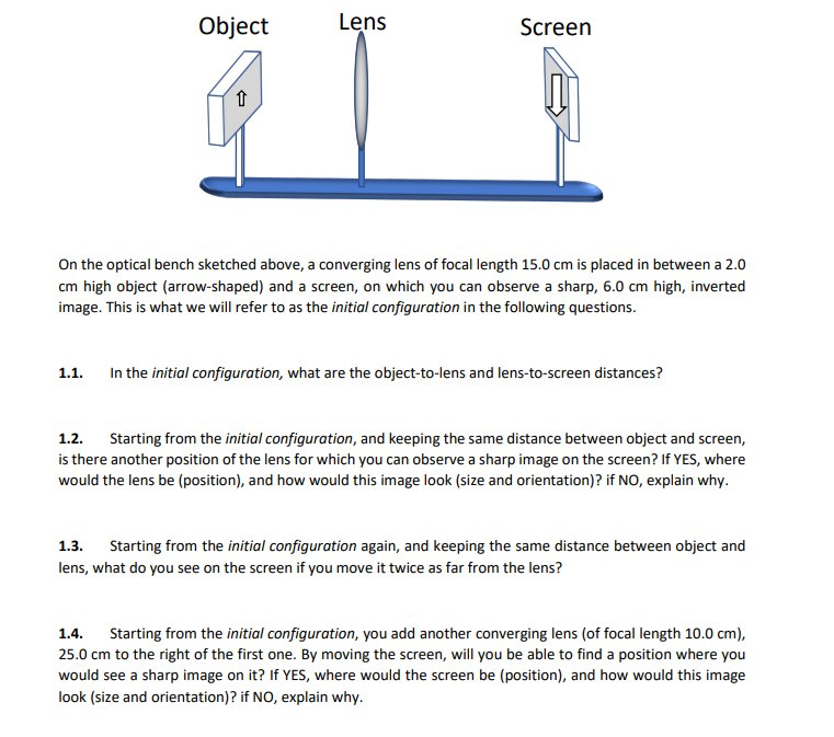 Solved Object Lens Screen On the optical bench sketched | Chegg.com