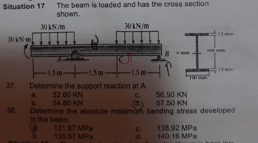 Solved Situation 17 The beam is loaded and has the cross | Chegg.com