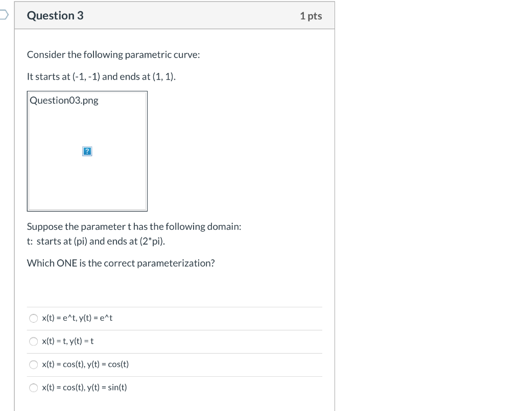 Solved Question 3 1 pts Consider the following parametric | Chegg.com