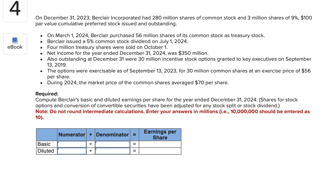 Solved On December 31,2023 , Berclair Incorporated had 280