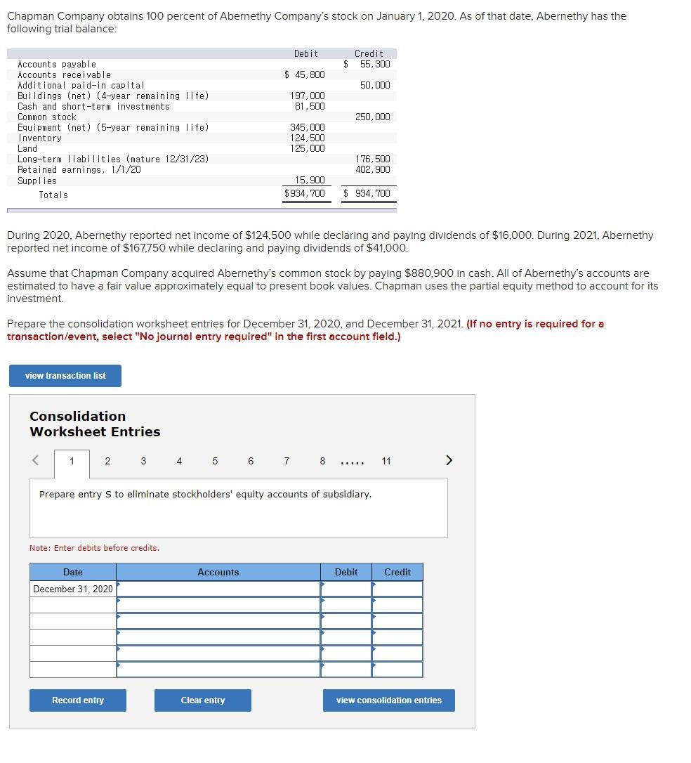 Chapman Company obtains 100 percent of Abernethy | Chegg.com