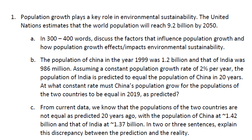 Solved 1. Population Growth Plays A Key Role In | Chegg.com