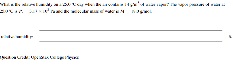 Solved What is the relative humidity on a 25.0∘C day when | Chegg.com