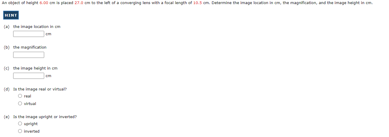 Solved (a) the image location in cm cm (b) the magnification | Chegg.com