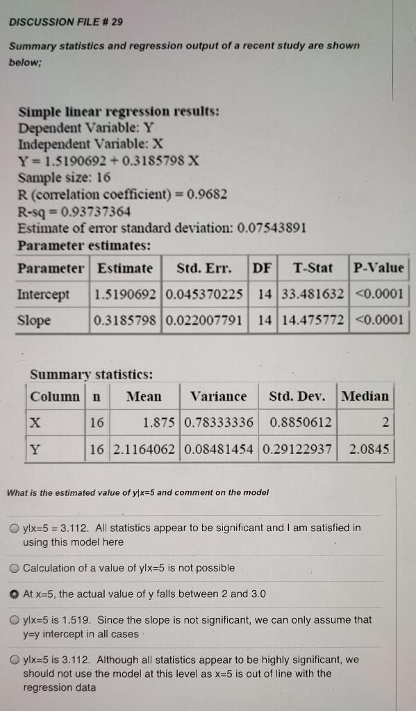 Solved DISCUSSION FILE # 29 Summary statistics and | Chegg.com