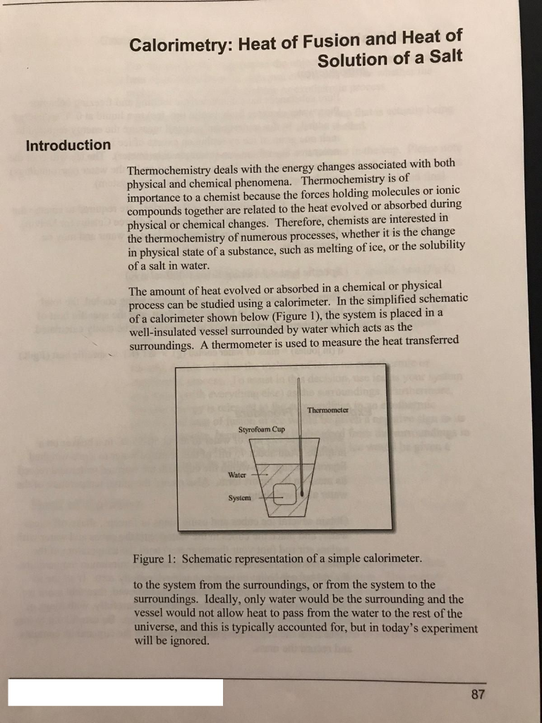 Calorimetry Heat of Fusion and Heat of Solution of a