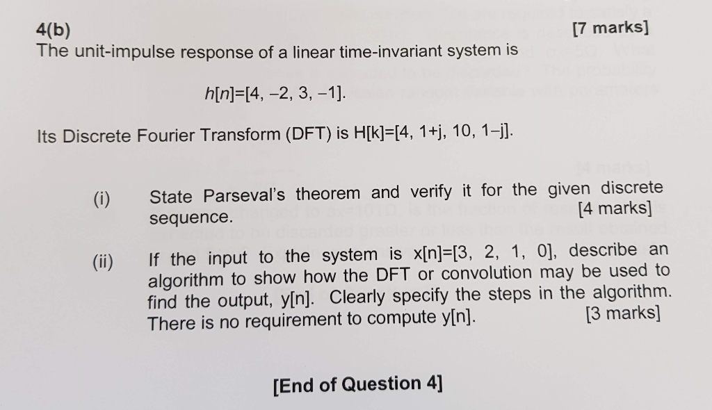 Solved [7 marks] 4(b) The unit-impulse response of a linear | Chegg.com