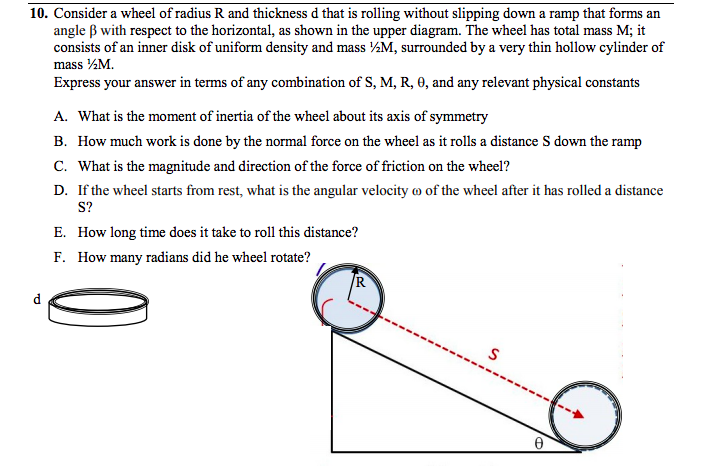 Solved 10. Consider a wheel of radius R and thickness d that | Chegg.com