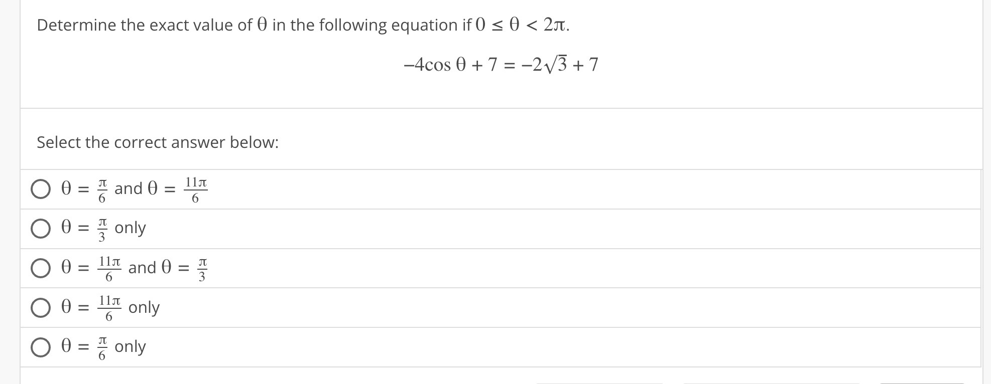 Solved Determine the exact value of θ in the following | Chegg.com