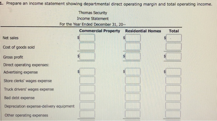 Solved Income Statement With Departmental Direct Operating | Chegg.com