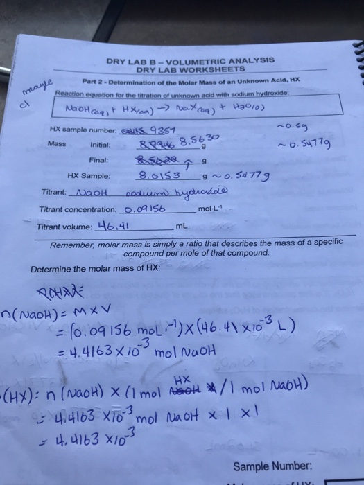 Solved DRY LAB B-VOLUMETRIC ANALYSIS DRY LAB WORKSHEETS | Chegg.com