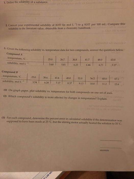 Solved 1. Define the solubility of a substance. 2. Convert | Chegg.com