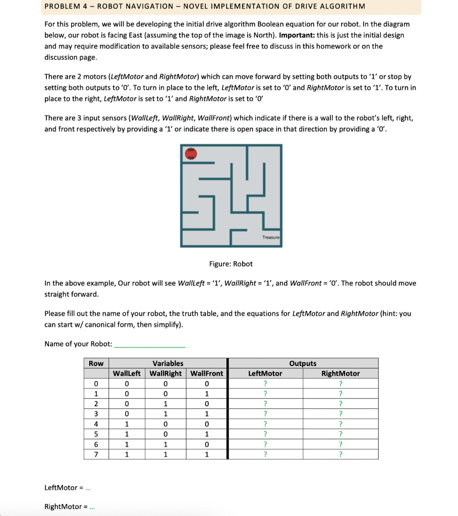 Solved PROBLEM 4 – ROBOT NAVIGATION - NOVEL IMPLEMENTATION | Chegg.com